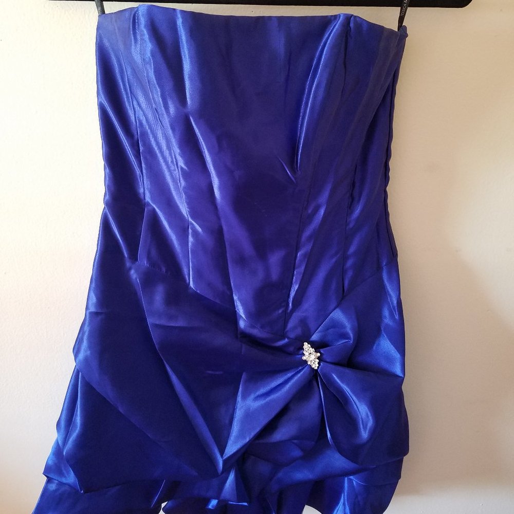 Satin Blue Mini Prom Dress